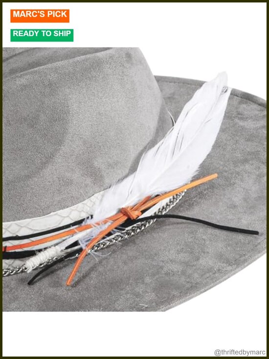 Handmade Wide Brim Fedora Hat Western Rancher Suede main image 6